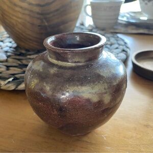 Handcrafted Ceramic Vase - Brown and Cream signed